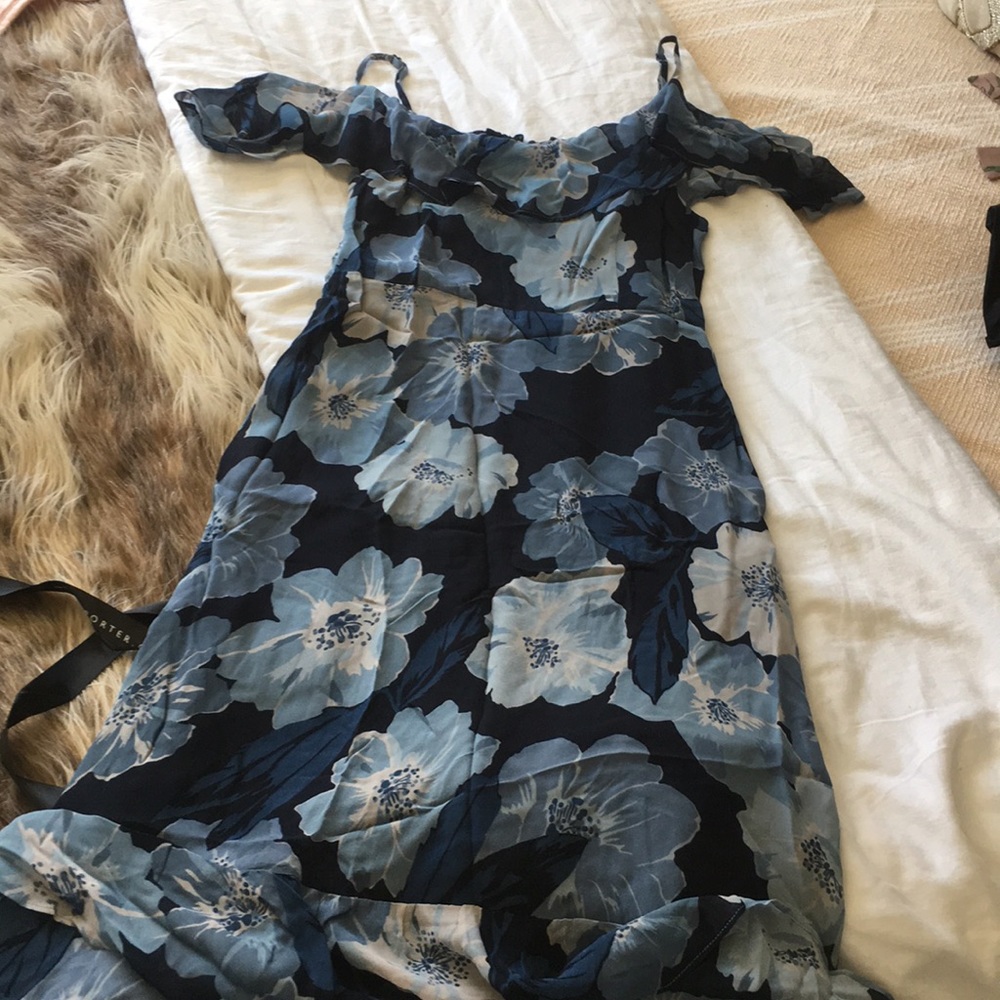 REFORMATION blue floral cold shoulder dress